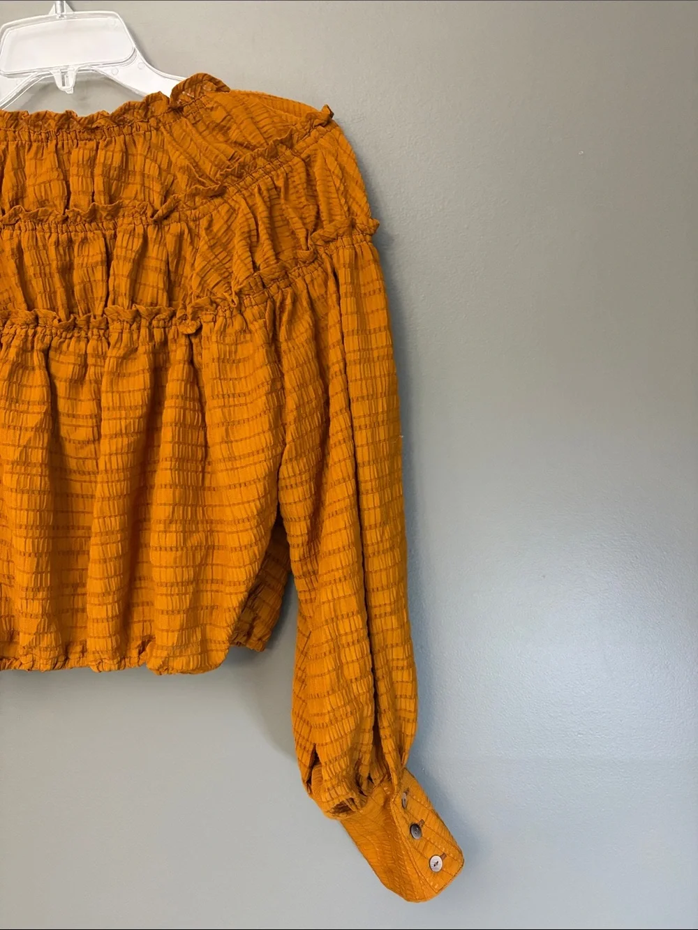 Free People Hailey Blouse Rust Brown Ruffled Smocked Button-Front Blouse - XS